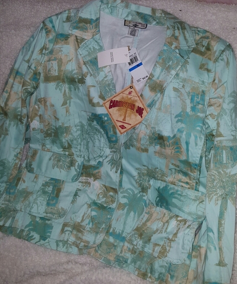 Caribbean Joe Blue Tropical Palm Stretch Blazer - Picture 3 of 6